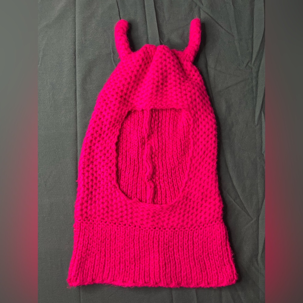Bright Pink Crocheted Horned Skullie